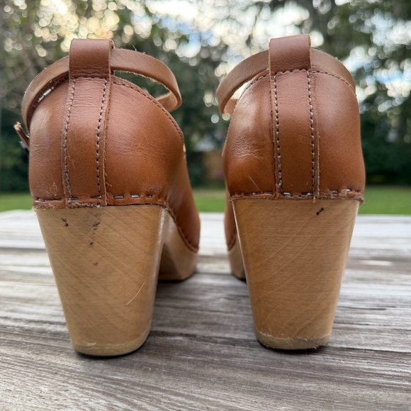 No.6 Palomino Leather Strap Clogs Alder Wood Heel EU 40 US 9 - Picture 5 of 12